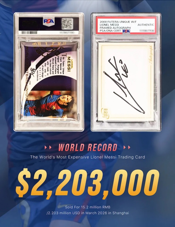 梅西一编一签字卡上海1520万成交 一年涨幅超300倍创全球纪录