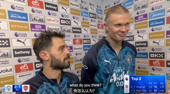 哈兰德B席赛后谈争冠 每场都是决赛保持谦逊